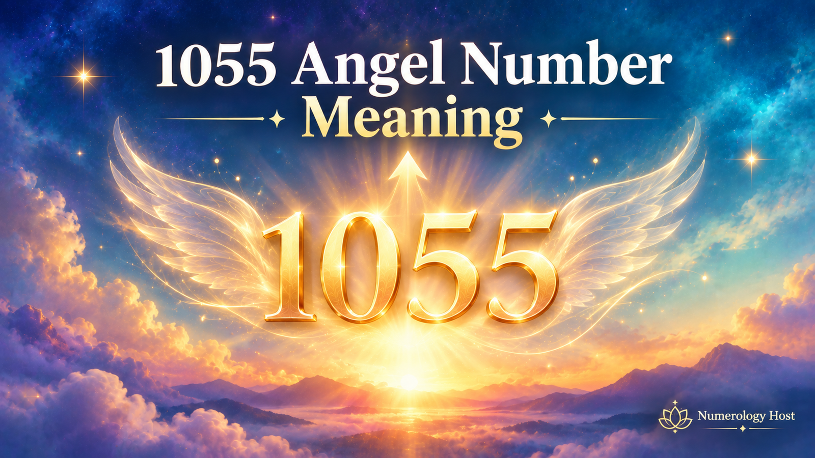 1055 angel number meaning illustration with glowing numbers and sunrise light