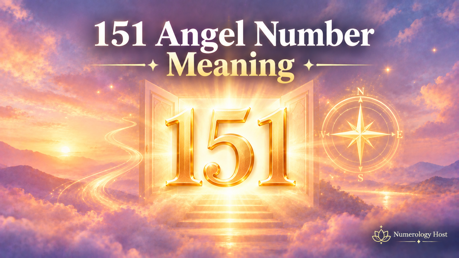151 angel number meaning illustration with glowing numbers and golden sunrise light