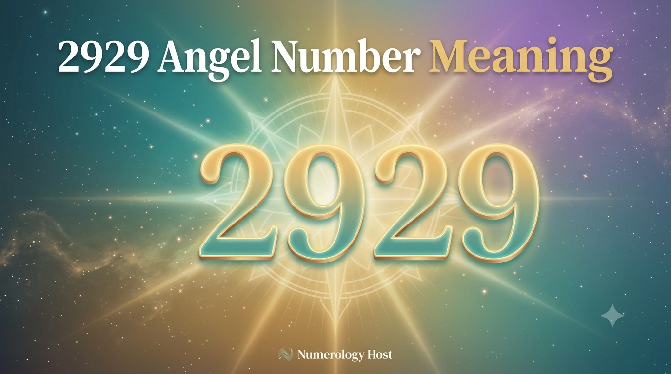 2929 angel number meaning illustration with glowing numbers and teal-gold light