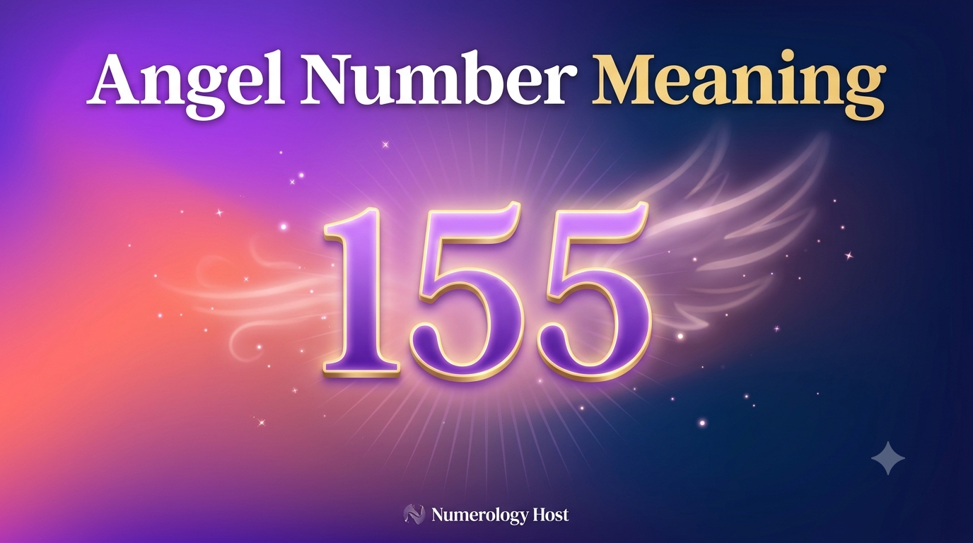 155 angel number meaning illustration with glowing numbers and violet light